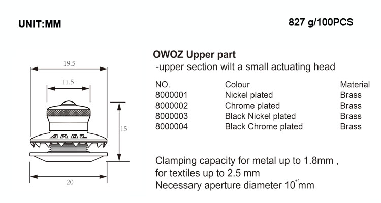 OWOZ-800000X Size Chart