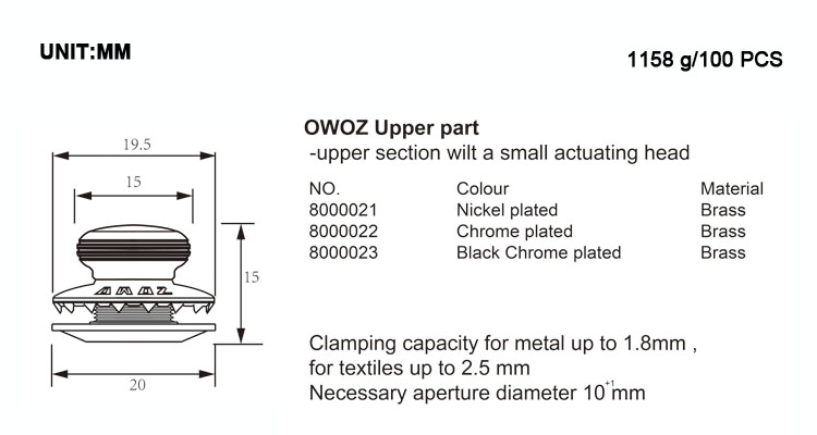OWOZ-800002X Size Chart