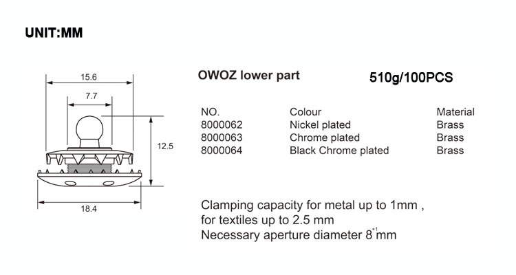 OWOZ-8000062/3/4 Size Chart