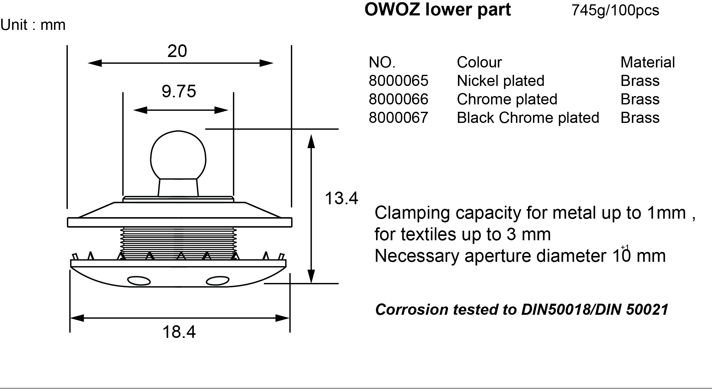 OWOZ-8000065/6/7 Size Chart